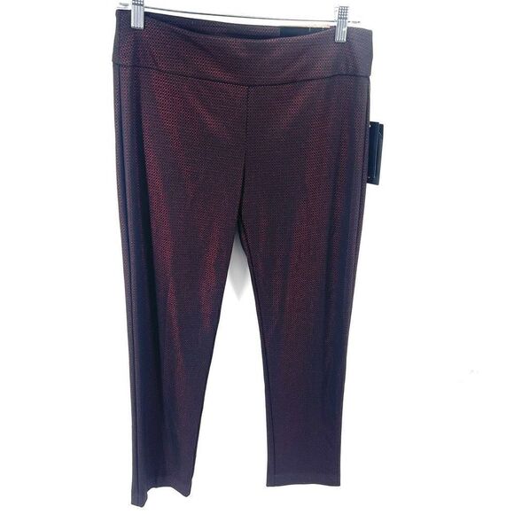 Attyre New York Womens Ankle Pants Pull On Stretch Slim Plaid Black Red NEW 6 - Picture 1 of 14